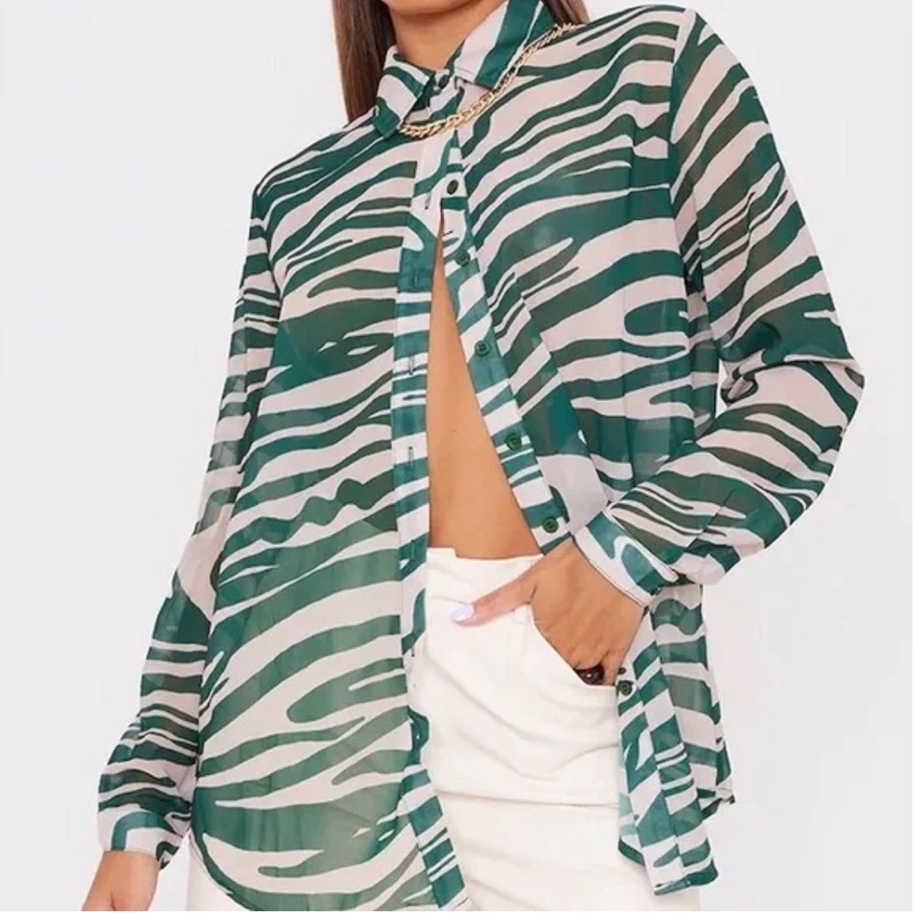 Khaki Zebra Print Chiffon Oversized Shirt